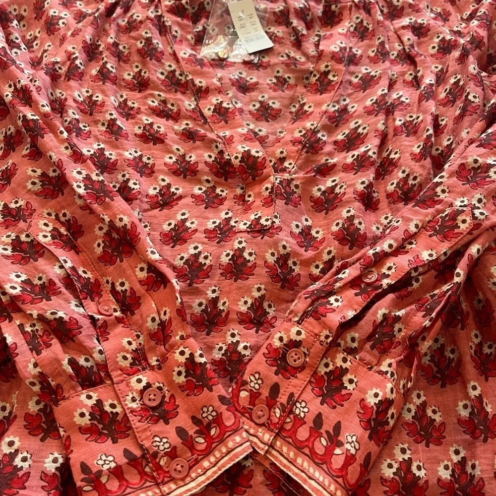 NWT J. Crew Red/Pink Floral Cabana Mini Dress, Long Sleeve, 100% Ramie, XS